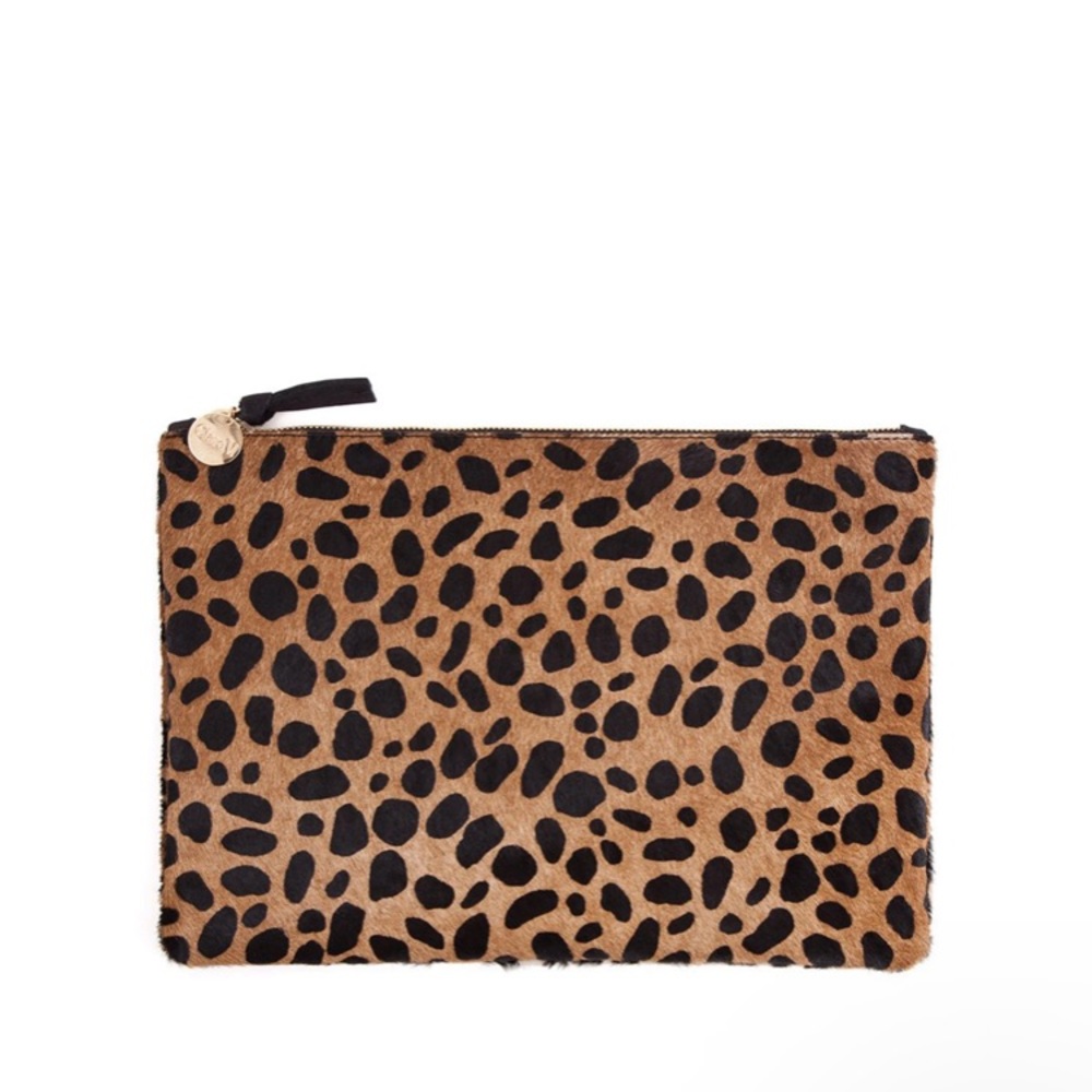 CLARE V PONYHAIR LEOPARD CLUTCH